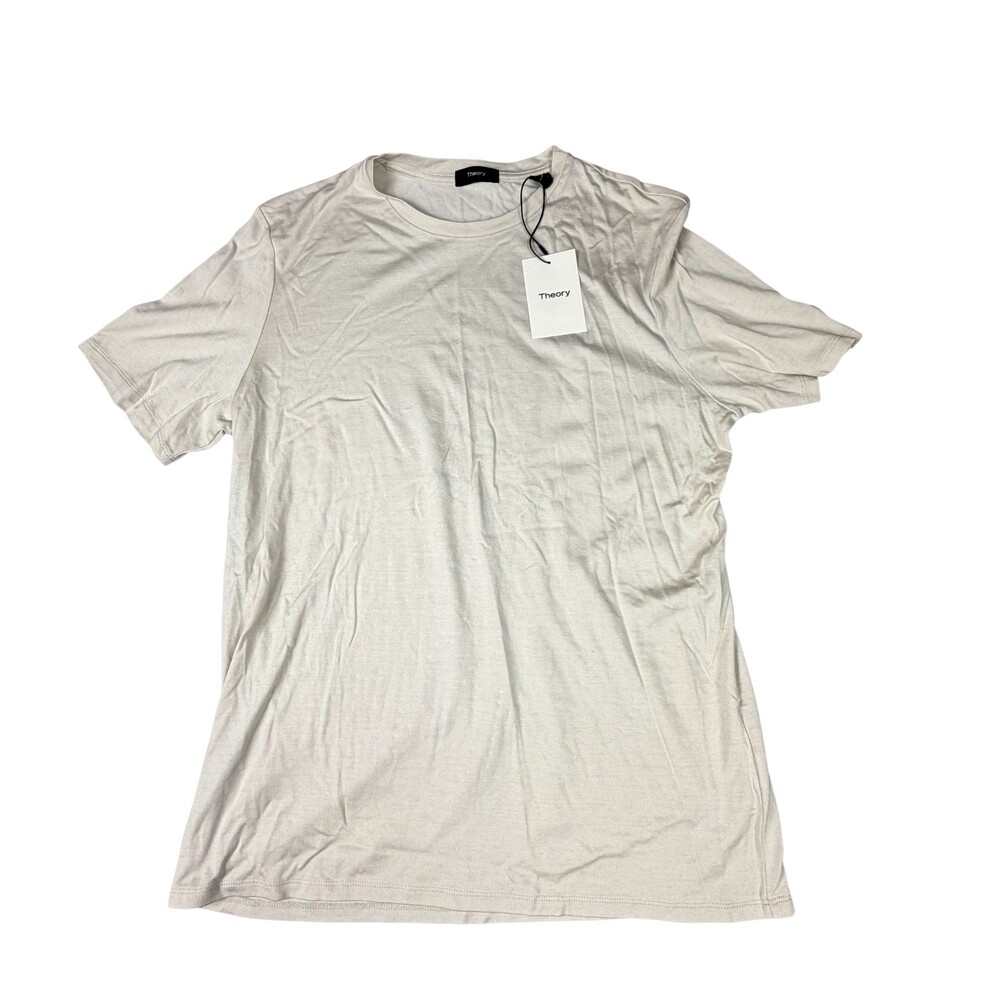 Theory Clean Tee Mens L Off-White Silk Cotton Crew Neck T-Shirt 10192533